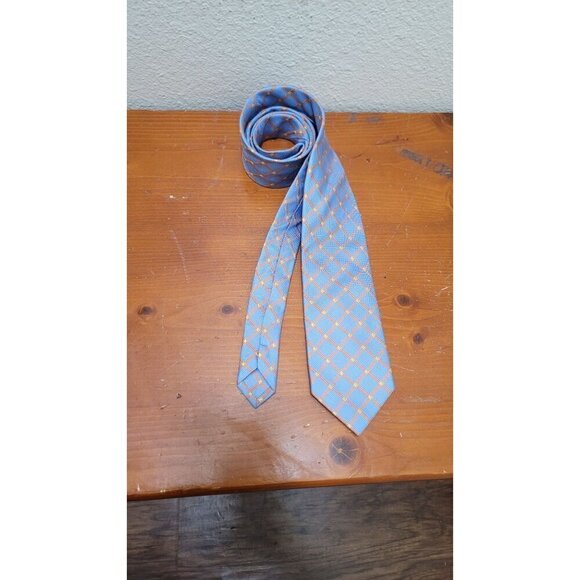 Egara Light Blue & Orange Geometric Pattern Mens Tie - Picture 3 of 7